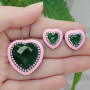 Conjunto colar e brinco coração rosa verde