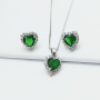 Conjunto colar e brinco coração zircônias verde